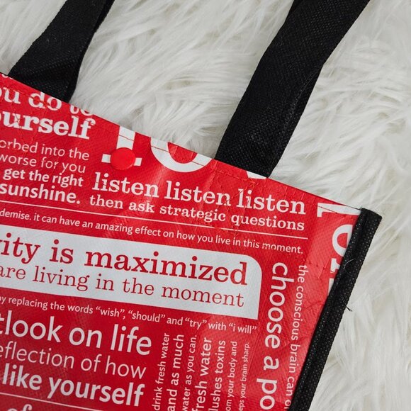 Lululemon Small Reusable Black Print Shopping‎ Handle Red White Plastic Mini Bag - Picture 3 of 9